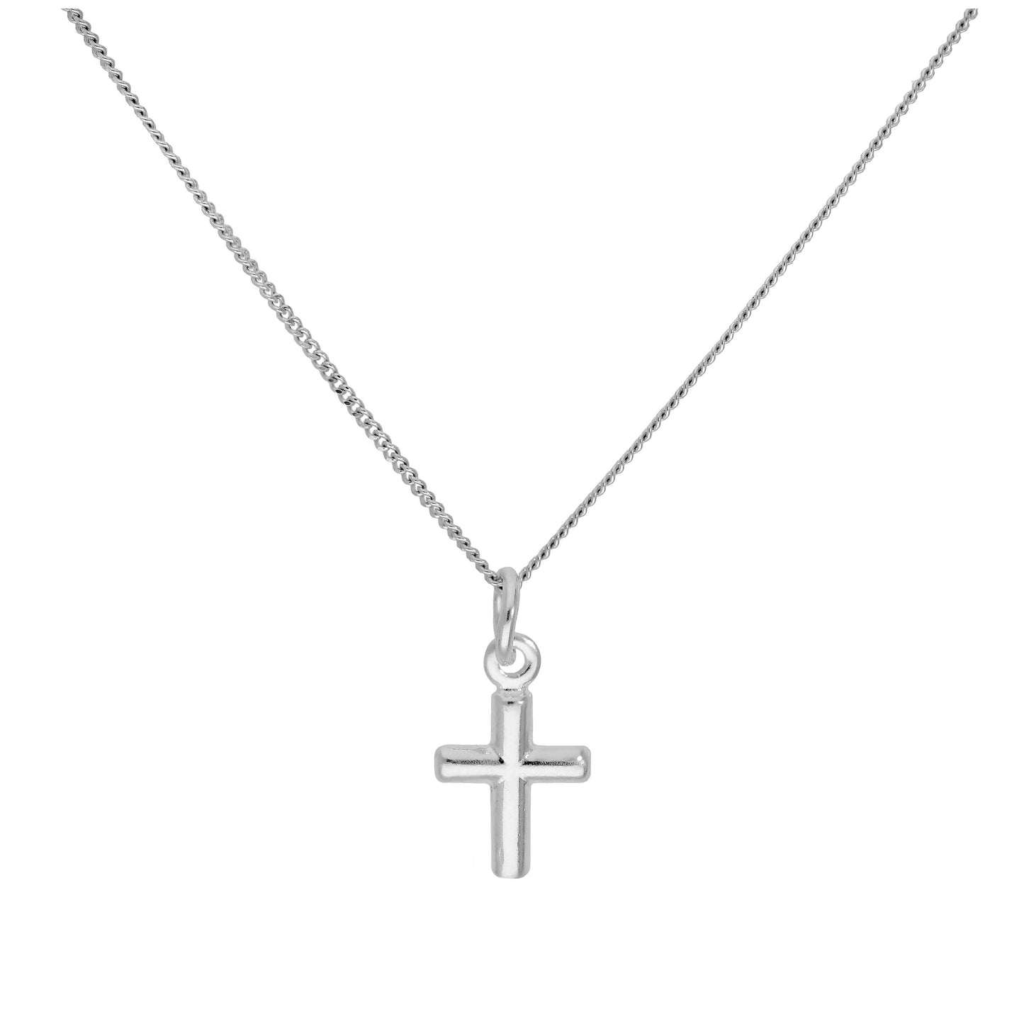 Sterlingsilber Winzig Kreuz Anhänger auf 40,5 + 5cm Diamantschliff Kette