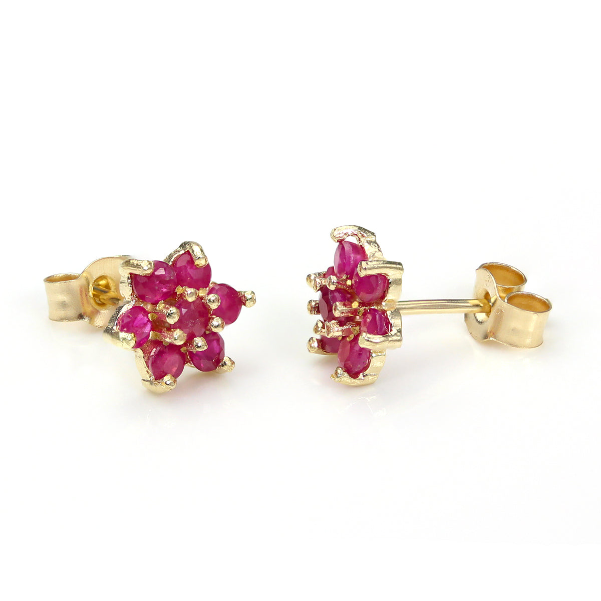 9ct Gelbgold Edelstein & CZ Blumenblüten Ohrstecker