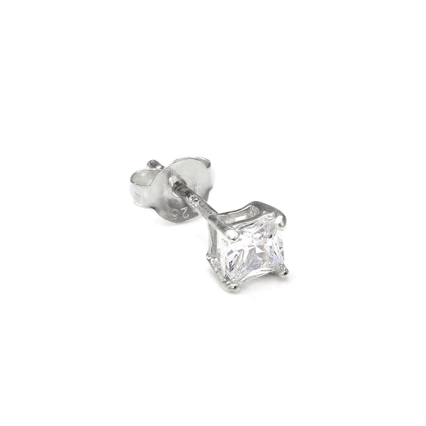 Sterling Silber Quadratischer CZ Kristall Herren Ohrstecker - 4 -10mm