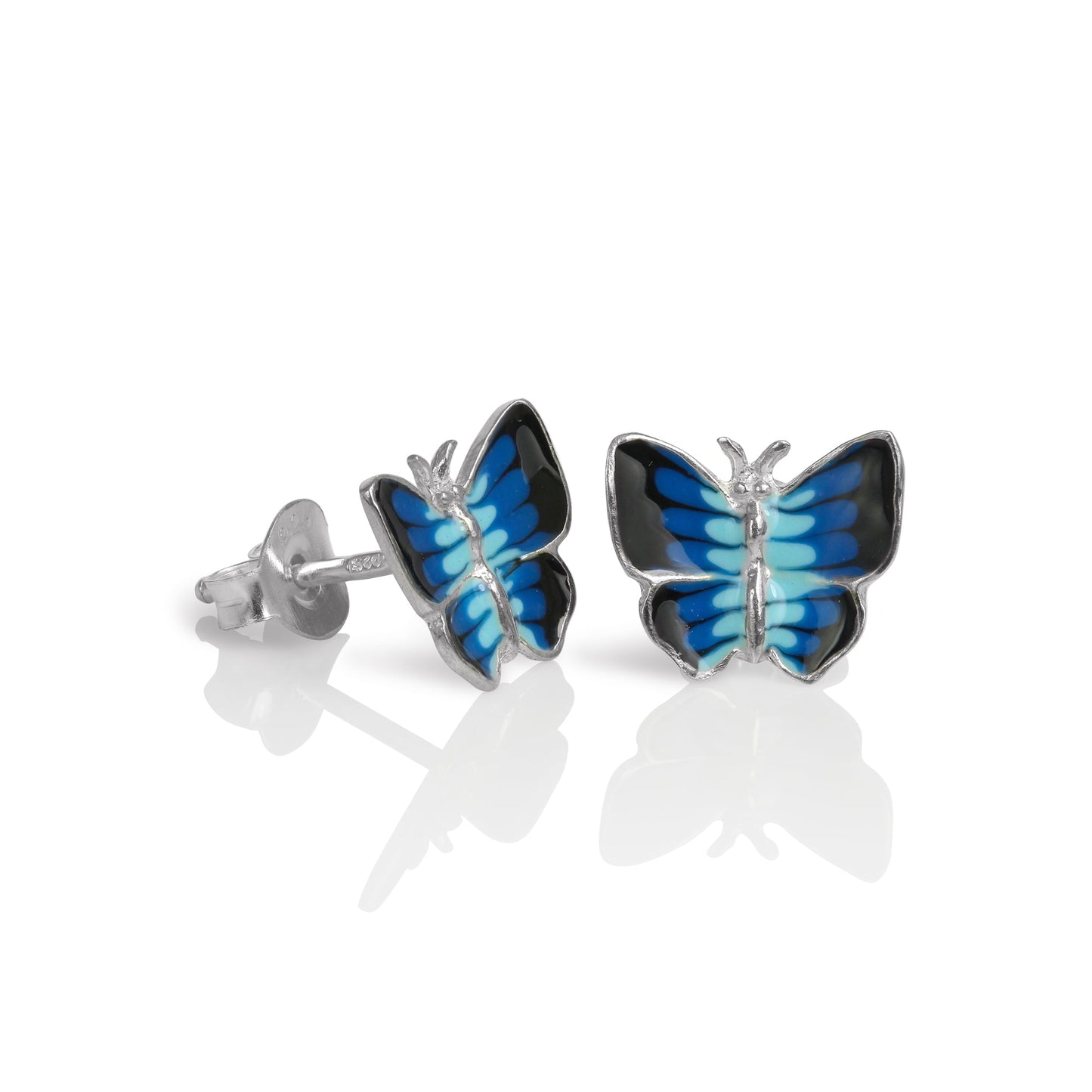 Flacher Schmetterling Ohrstecker aus Sterling Silber & Emaille