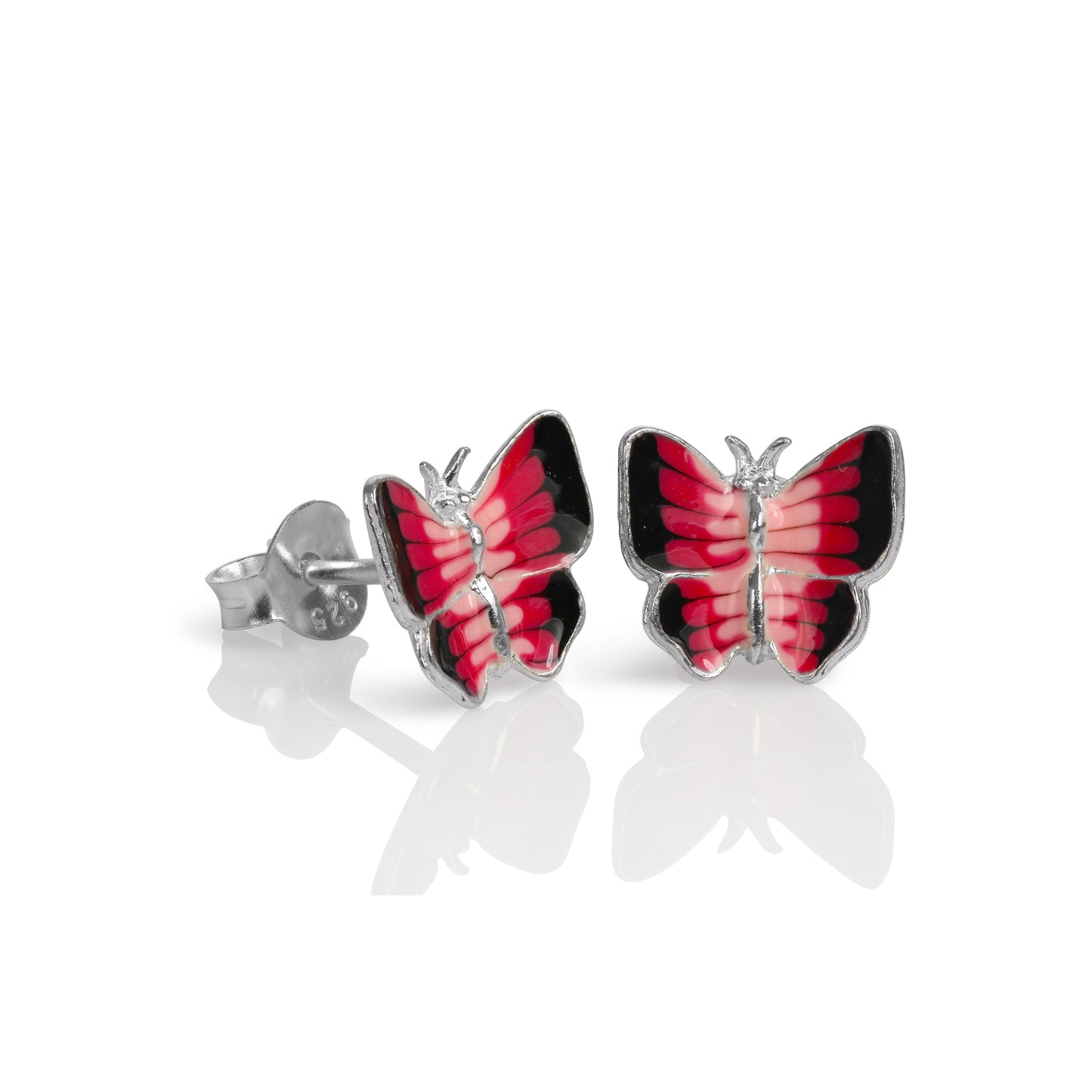Flacher Schmetterling Ohrstecker aus Sterling Silber & Emaille