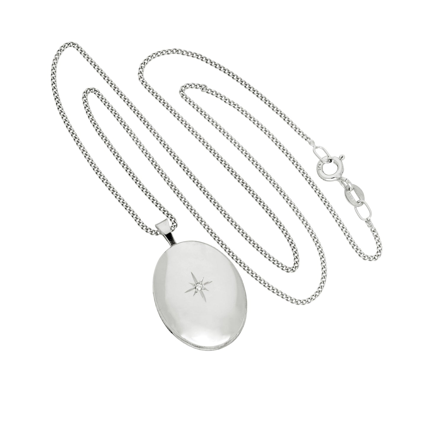 Ovales Medaillon aus 9 Karat Weißgold und Diamanten mit funkelndem Stern, 40–45 cm