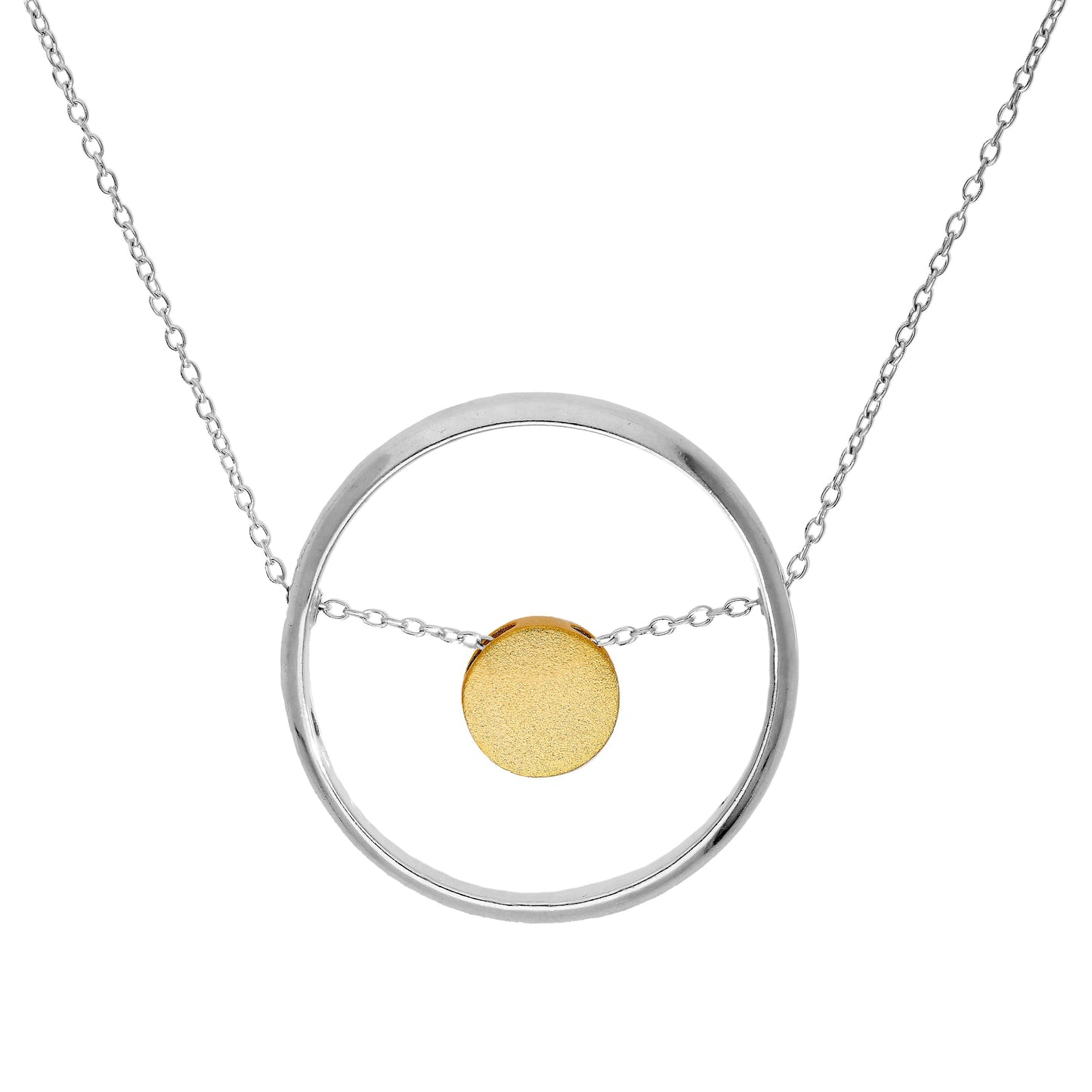 Sterling Silber Karma Moments vergoldete Perlen- und Ring-Anhänger-Halskette 16 - 22 Zoll