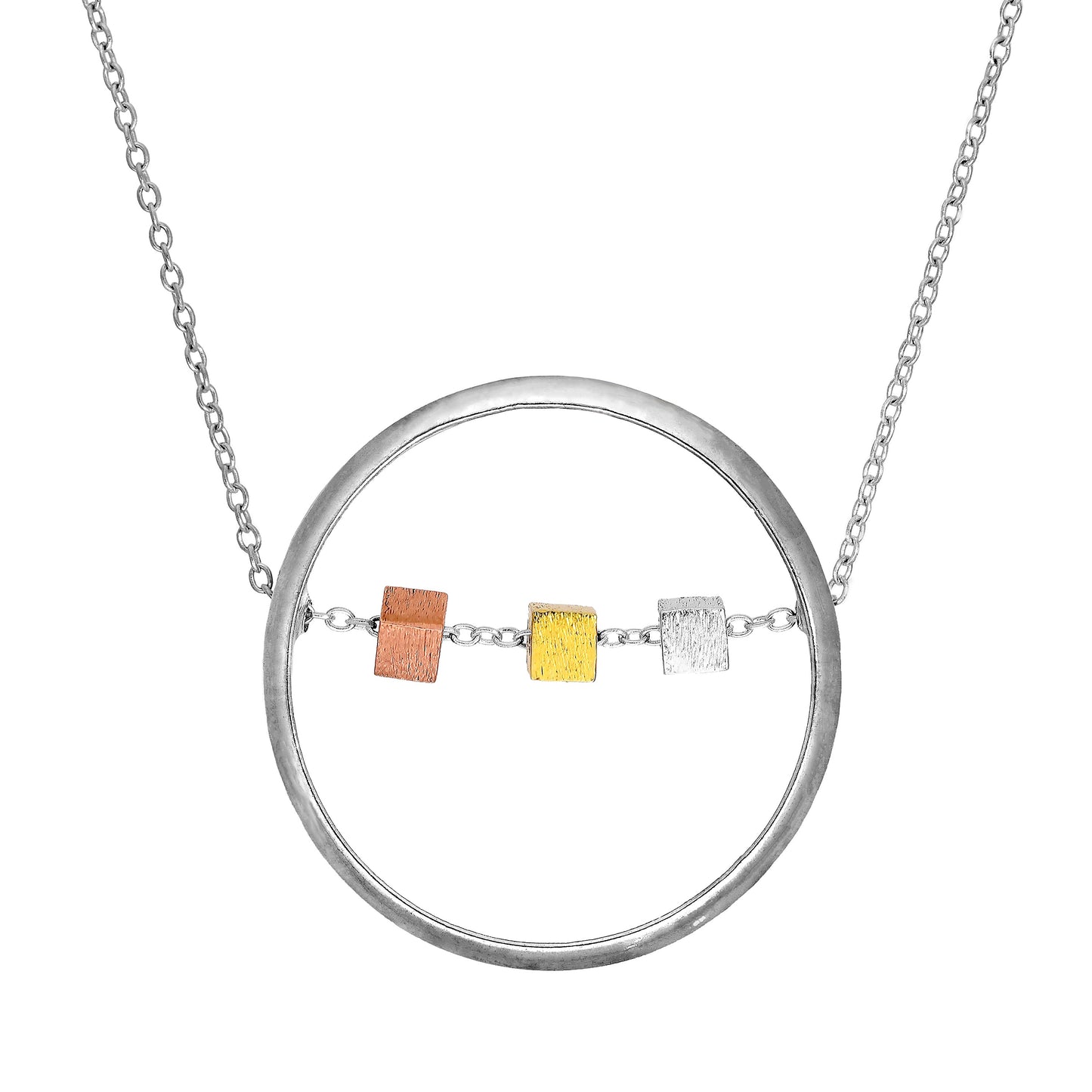 Halskette mit Karma Moments-Anhänger aus Sterlingsilber mit Würfelperle und Ring, 16–22 Zoll