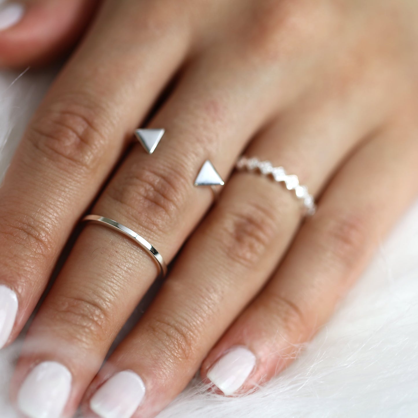 Sterling Silber dreieckige CZ quadratische geometrische Stapelringe im Set