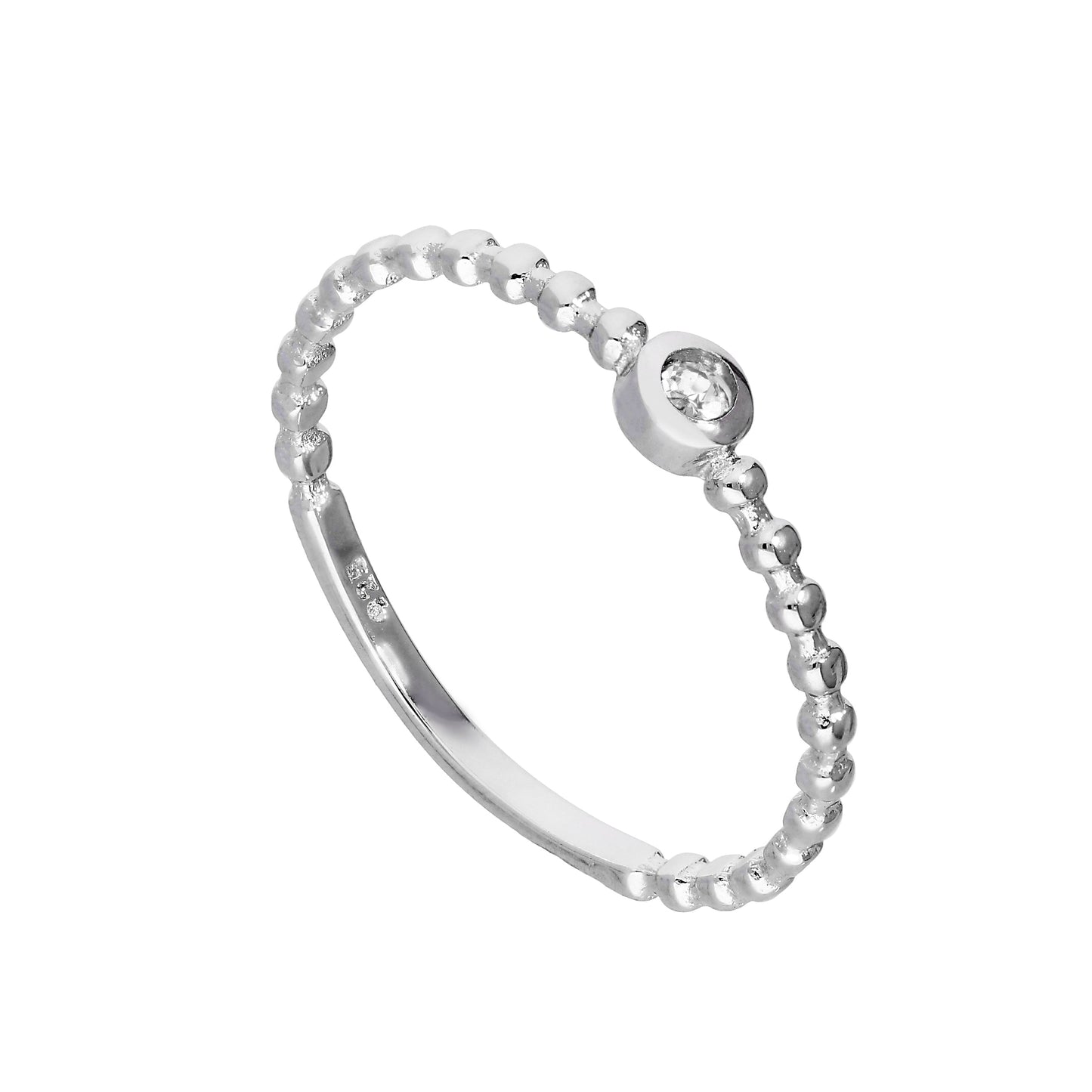 Sterlingsilber & klarer CZ-Kristall, Geburtsstein für April, Perlenbandring I – U