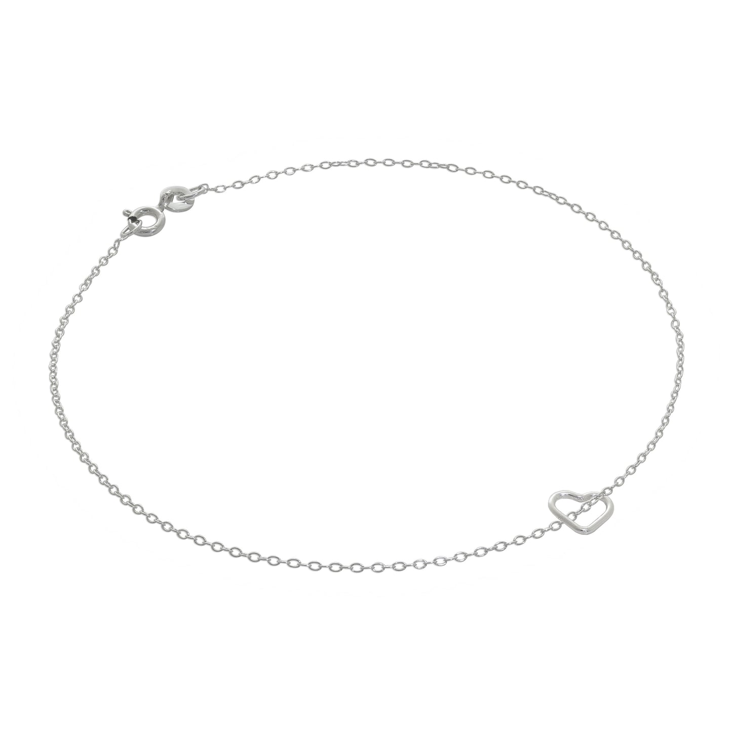 Fein Sterlingsilber Belcher Fußkette mit Winzig Offen Herz Anhänger - 25,5cm