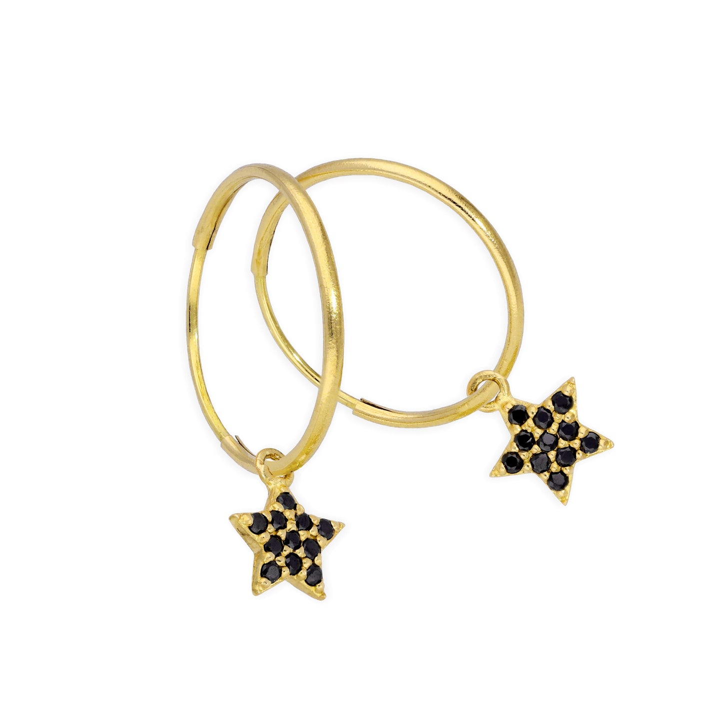 9 Karat Gold 13mm Anhänger Creolen Schwarz CZ Stern Ohrringe