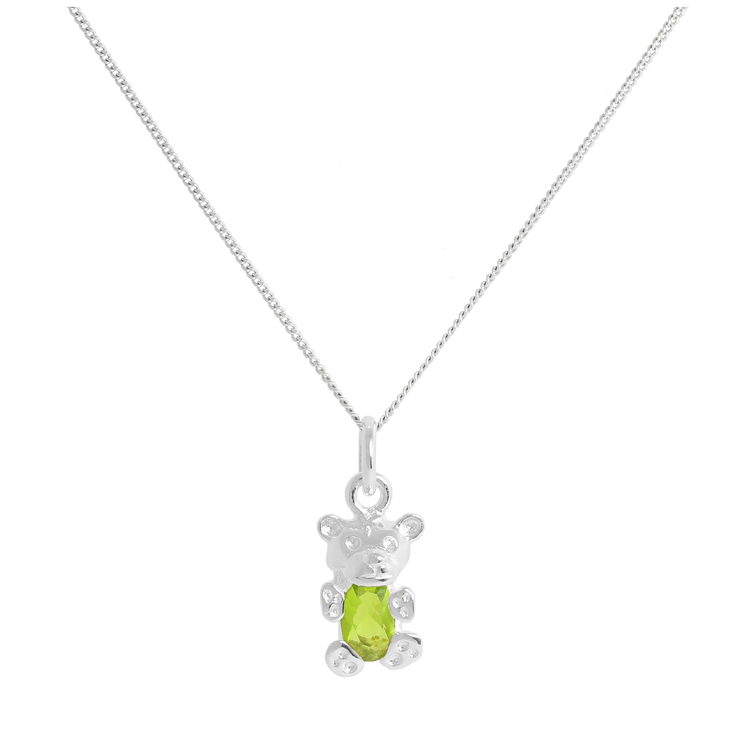 Sterling Silber August Peridot CZ Geburtsstein Bären Halskette 14 - 32 Zoll