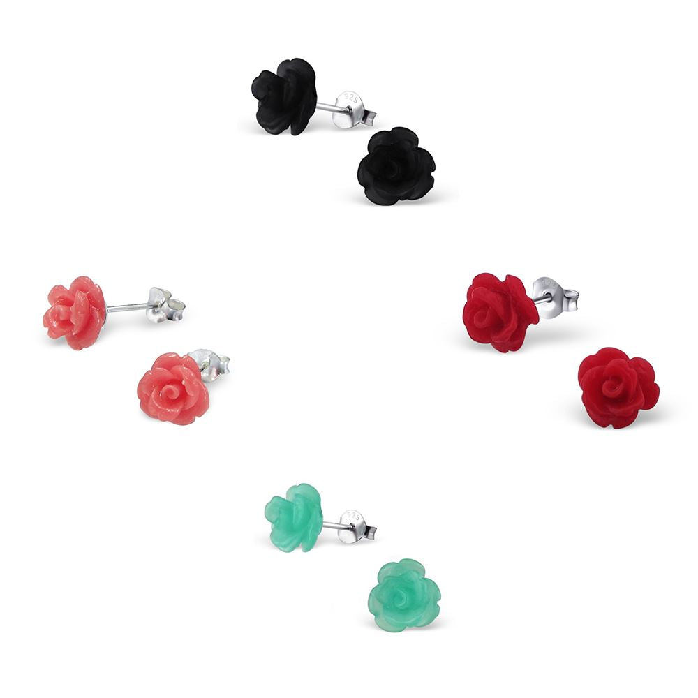 Sterling Silber & Harz Rose Ohrstecker