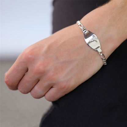 Sterlingsilber 6 mm Curb Herren-Armband mit Gravur für medizinische Notfälle 19 cm