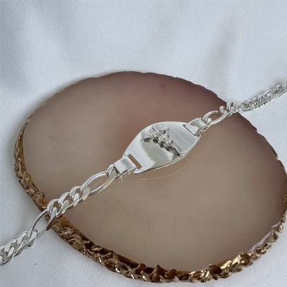 Sterlingsilber 6 mm Curb Herren-Armband mit Gravur für medizinische Notfälle 19 cm