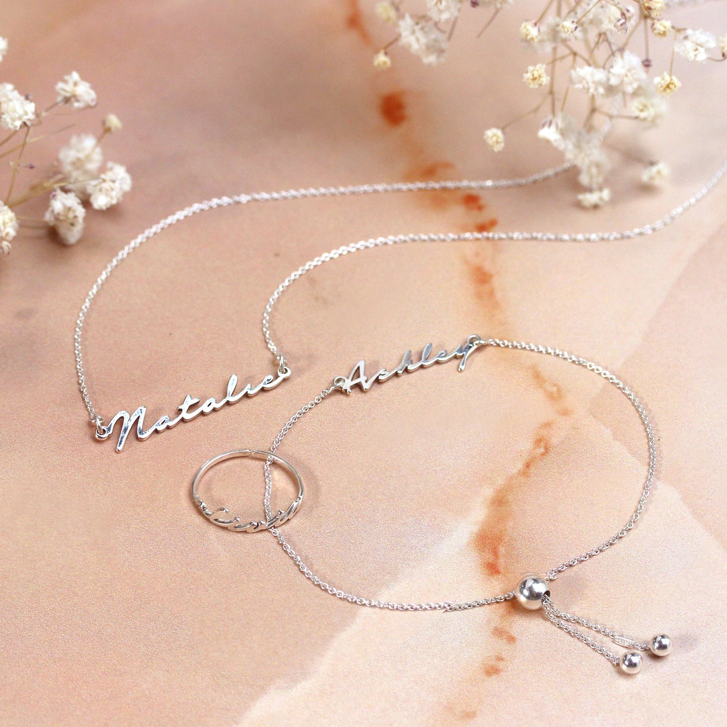 Personalisierter, verstellbarer Sterling Silber Namensring