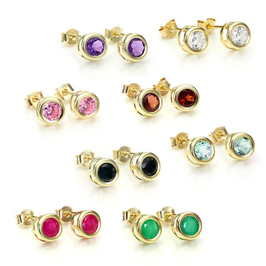 5-mm-Ohrstecker mit Edelstein und Kristall aus 9 Karat Gelbgold