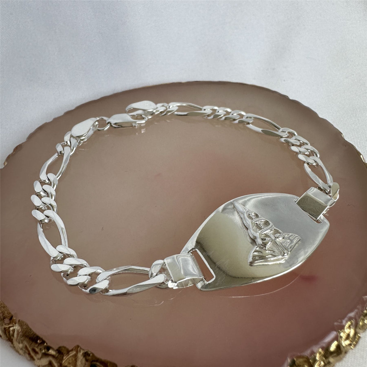 Gravierbares Notfallarmband aus Sterlingsilber mit 6 mm Panzerkette, 19 cm