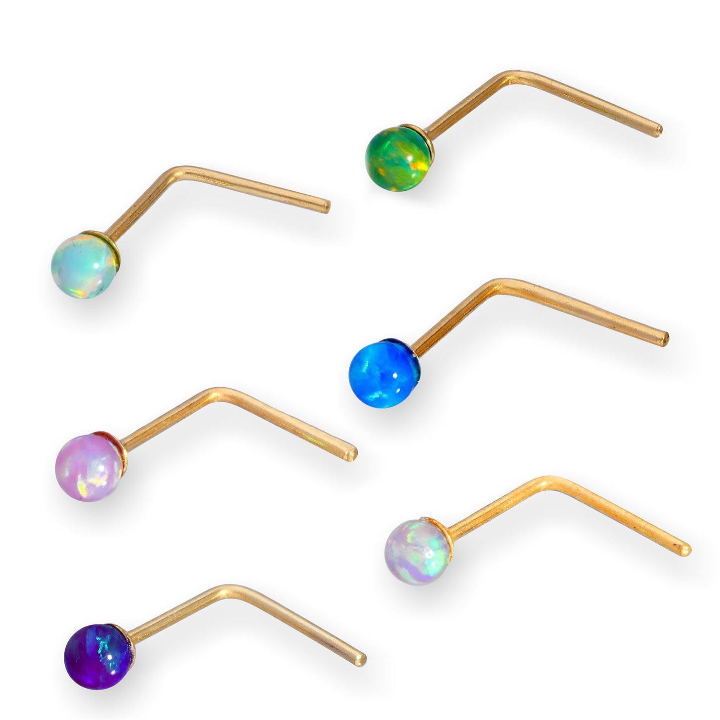 9ct Gold 2mm Coloured Opal Stone Nose Studs