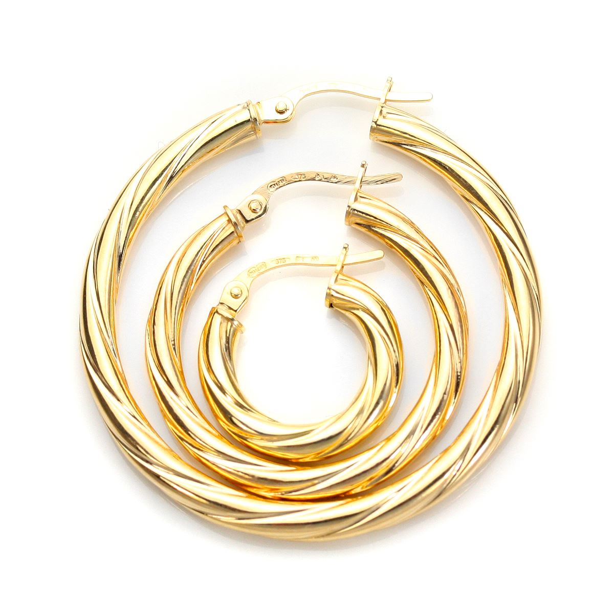 9 Karat Gelbgold Gedrehte 3 mm Creolen-Ohrringe