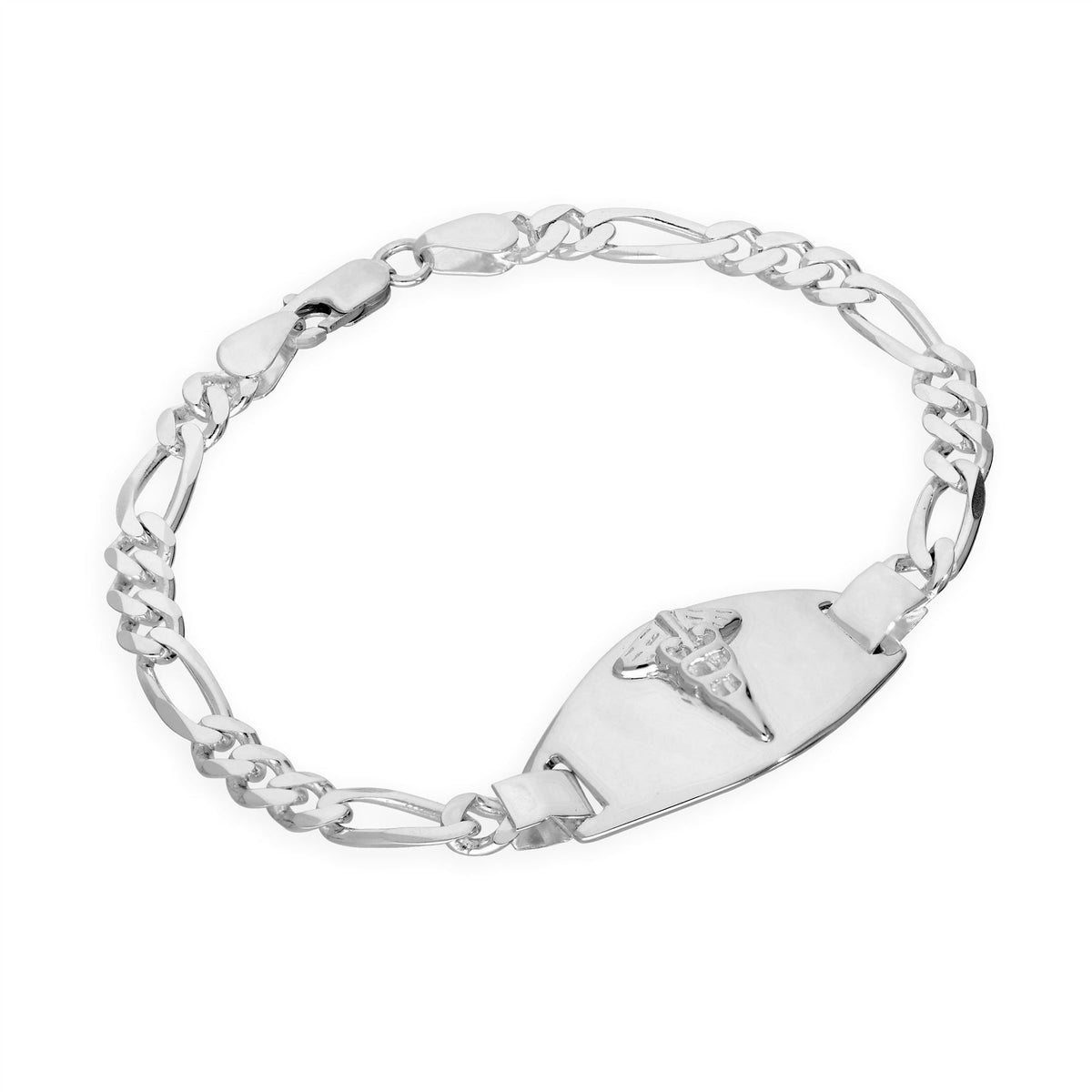 Gravierbares Notfallarmband aus Sterlingsilber mit 6 mm Panzerkette, 19 cm