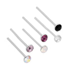 Sterlingsilber & 2 mm runde CZ Kristall 24Ga Bend To Fit Nose Studs - Mixed Colours