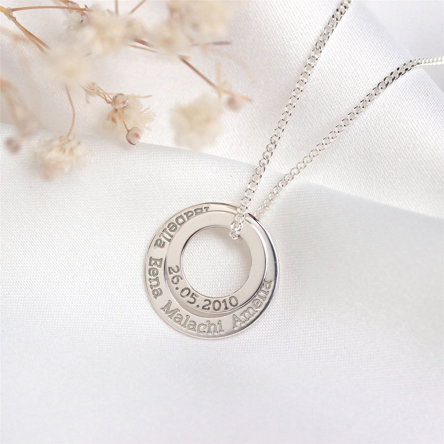 Personalised Sterling Silver Family Name Circle Necklace