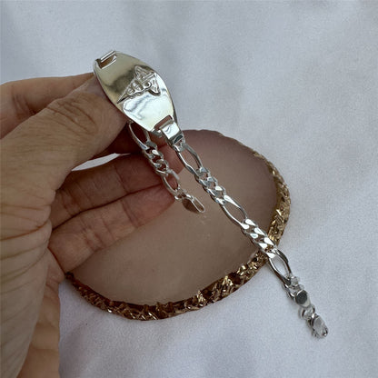 Sterlingsilber 6 mm Curb Herren-Armband mit Gravur für medizinische Notfälle 19 cm