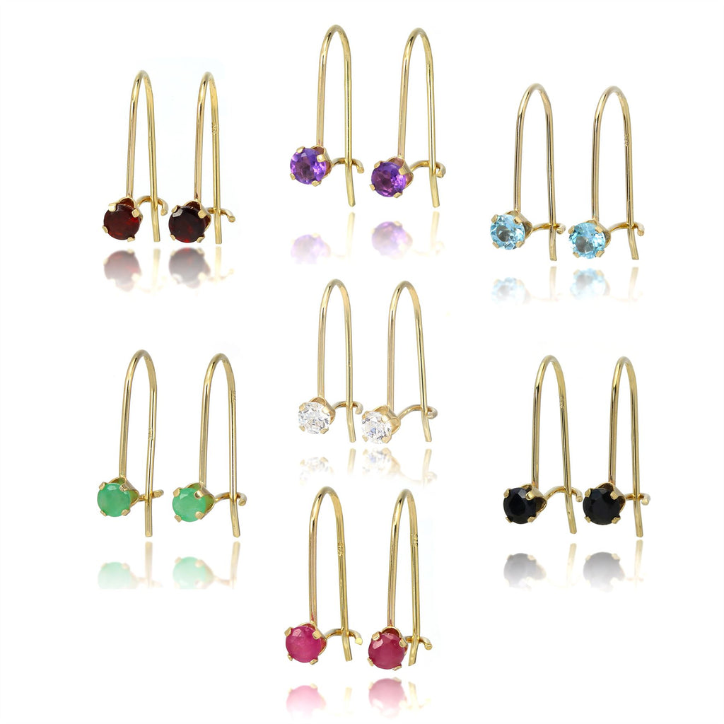 9 Karat Gold & 3 mm runde Edelstein Ohrringe mit Ohrhaken