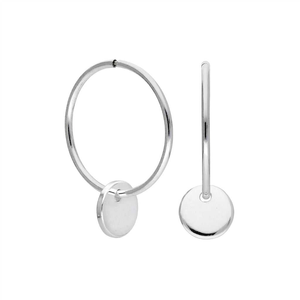 Sterlingsilber Runde Scheibe Charm Hoop Ohrringe 10 - 22 mm