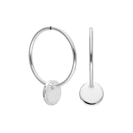 Sterlingsilber Runde Scheibe Charm Hoop Ohrringe 10 - 22 mm