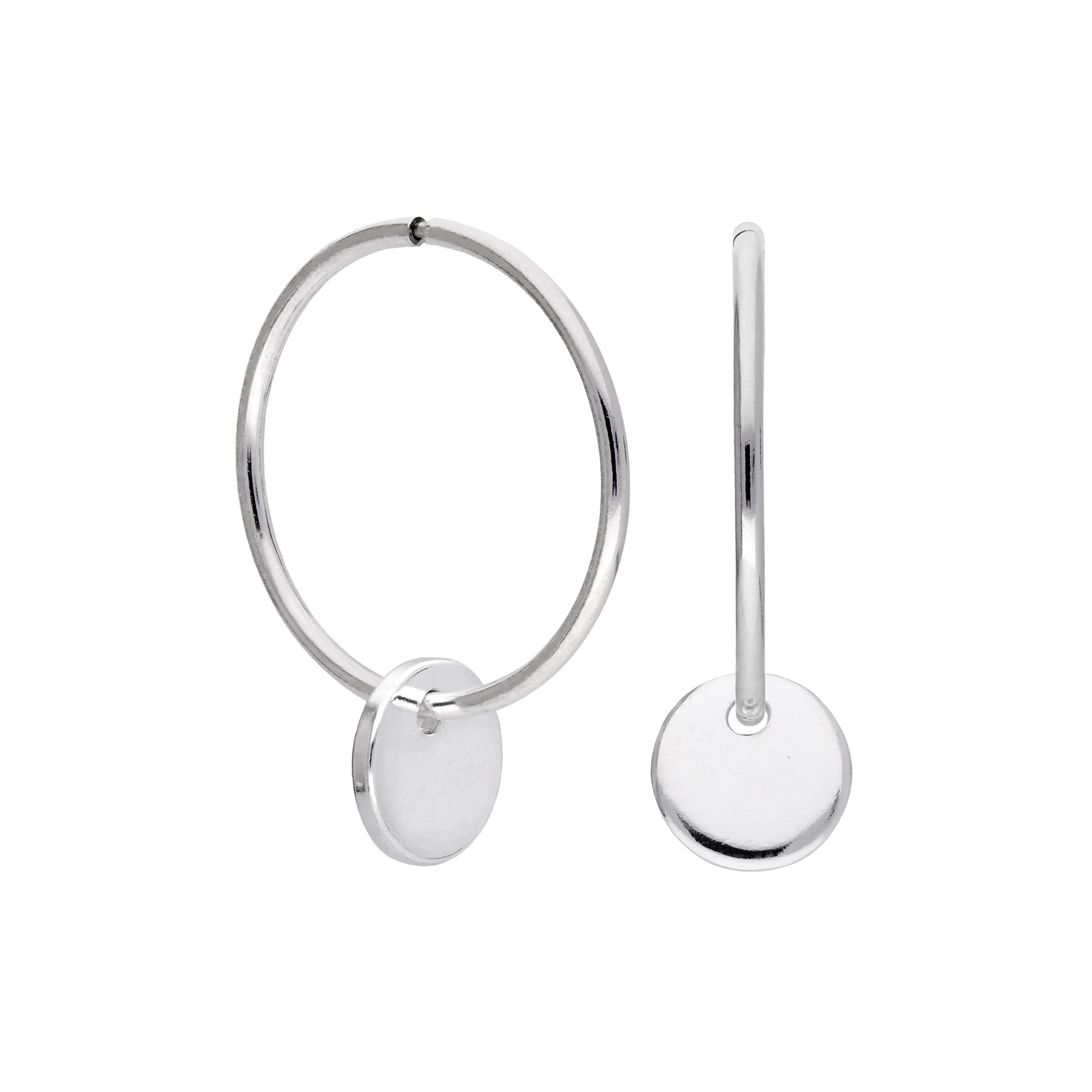 Sterlingsilber Runde Scheibe Charm Hoop Ohrringe 10 - 22 mm