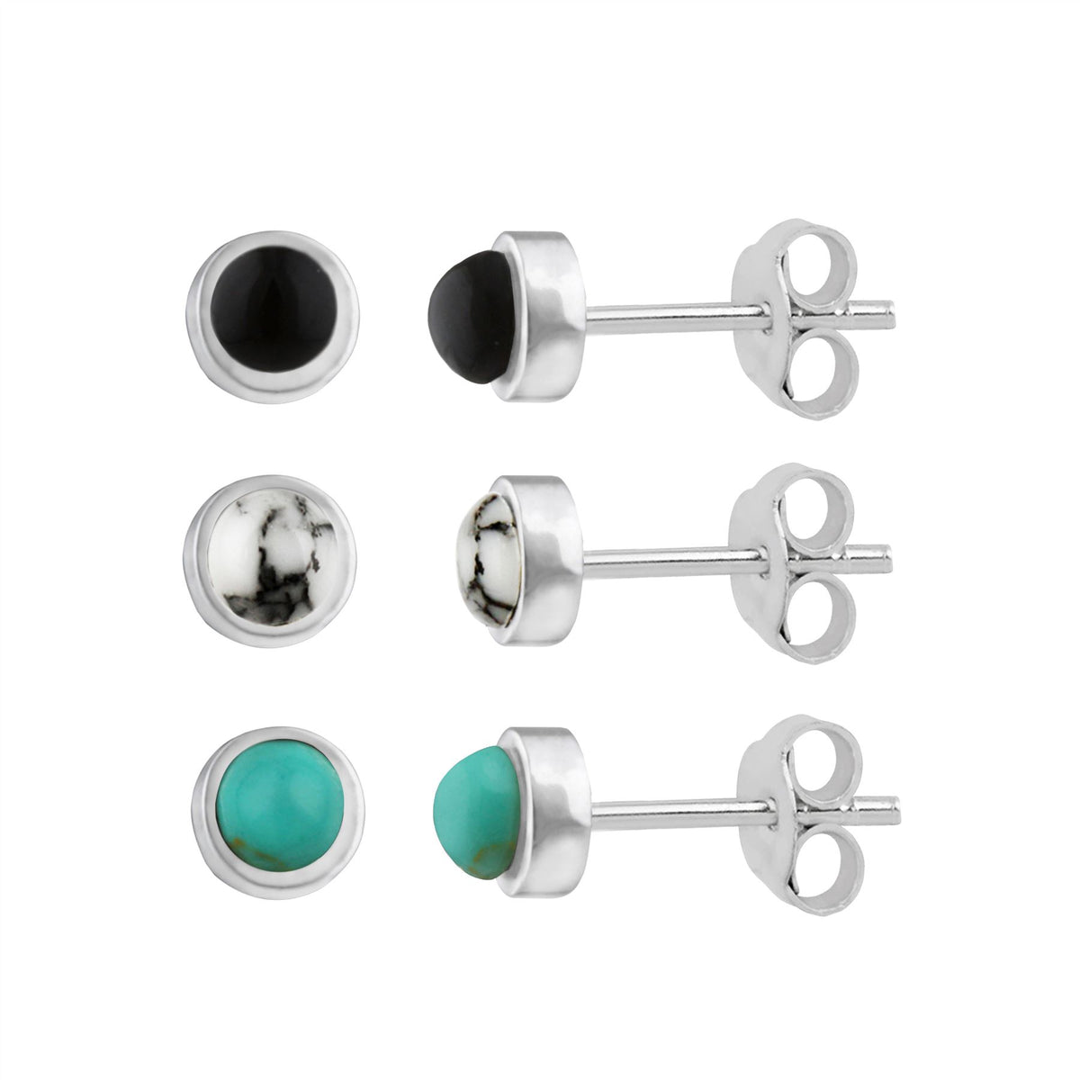 Ohrstecker aus Sterlingsilber mit Edelstein-Kugel, 3 mm