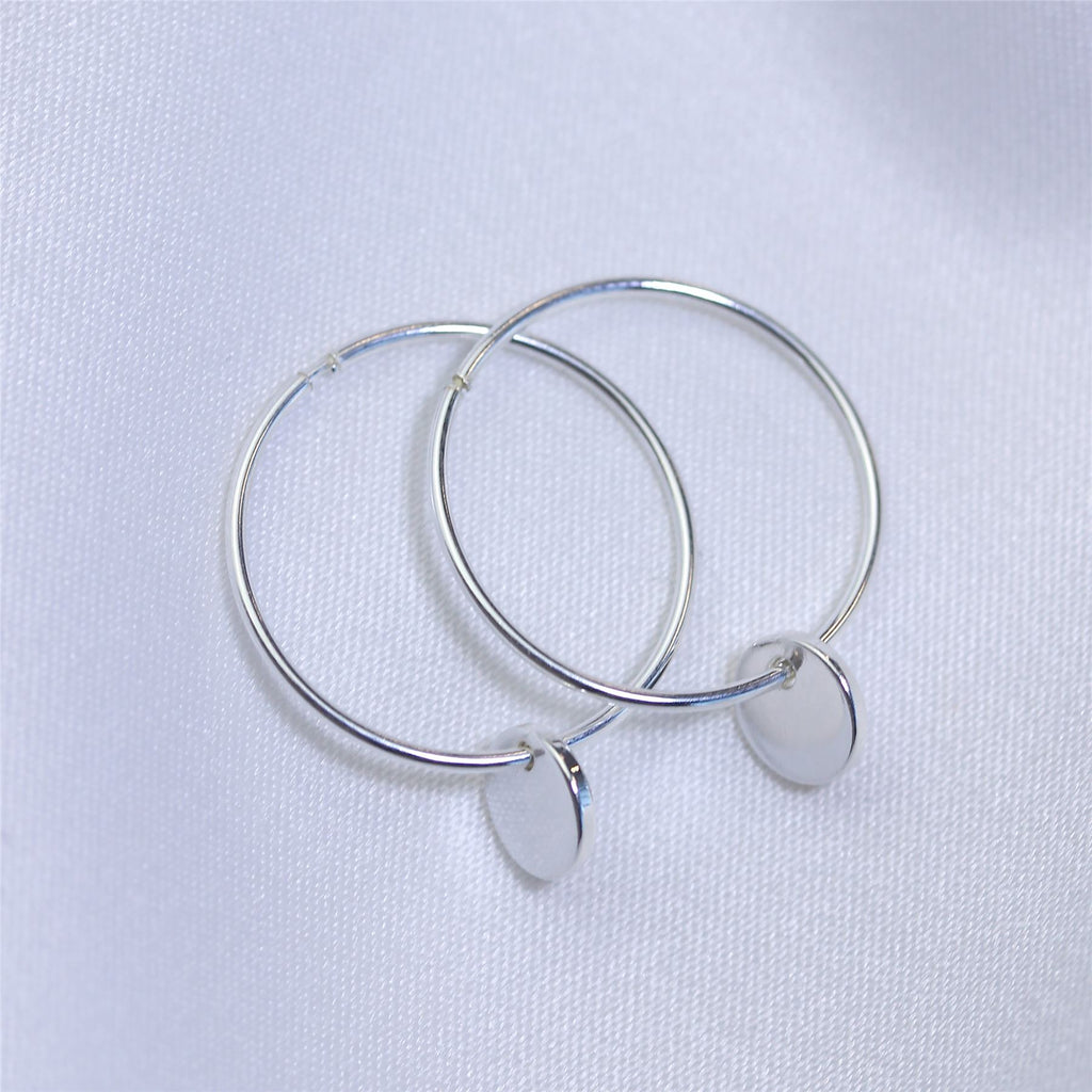 Sterlingsilber Runde Scheibe Charm Hoop Ohrringe 10 - 22 mm