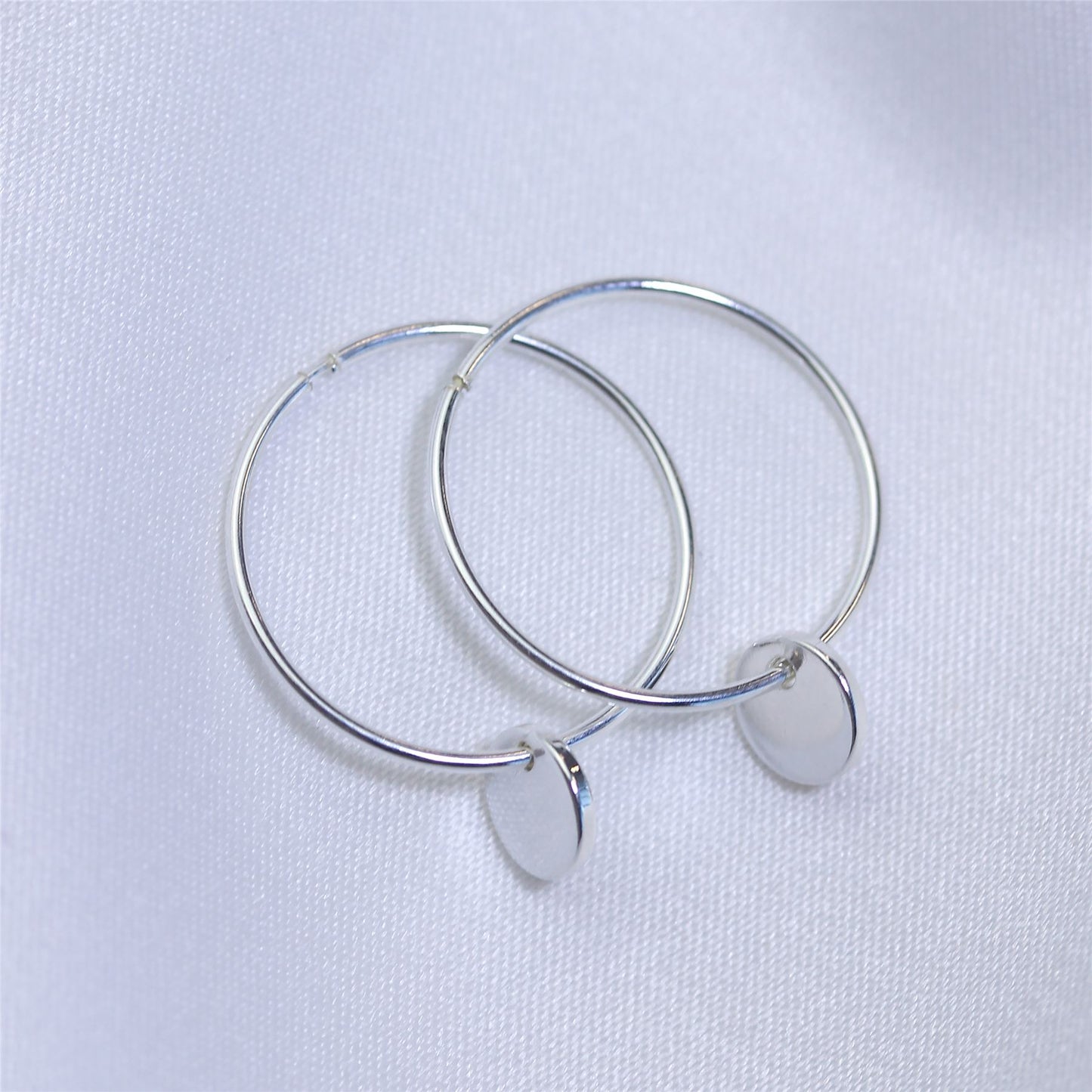 Sterling Silber Runde Scheibe Charm Hoop Ohrringe 10 - 22mm