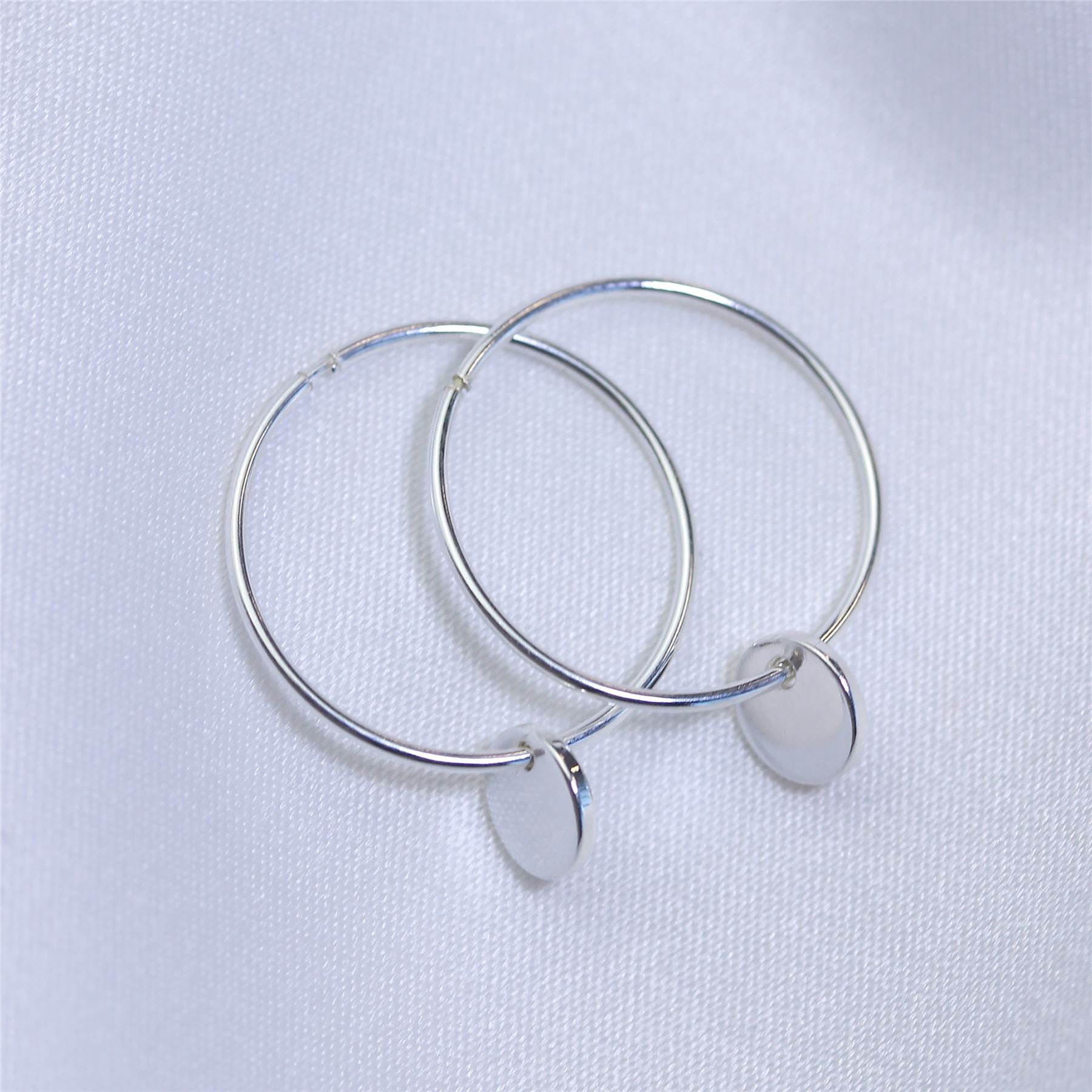 Sterlingsilber Runde Scheibe Charm Hoop Ohrringe 10 - 22 mm