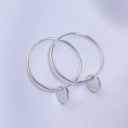 Sterling Silber Runde Scheibe Charm Hoop Ohrringe 10 - 22mm