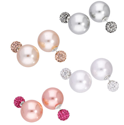 Sterling Silber Doppelseitige Perlen & CZ Ohrstecker Creme Weiß Pfirsich Grau