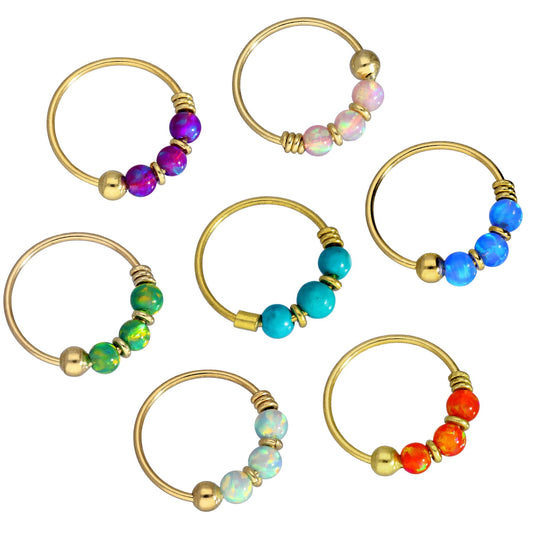 9ct Gold & Coloured Opal Stone Nose Rings Jade Blue Green Pink Orange Purple