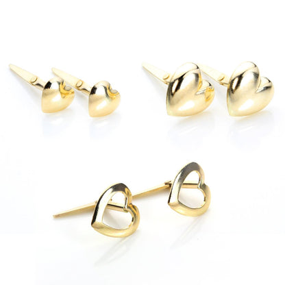 Andralok 9ct Yellow Gold Plain & Domed Heart Stud Earrings