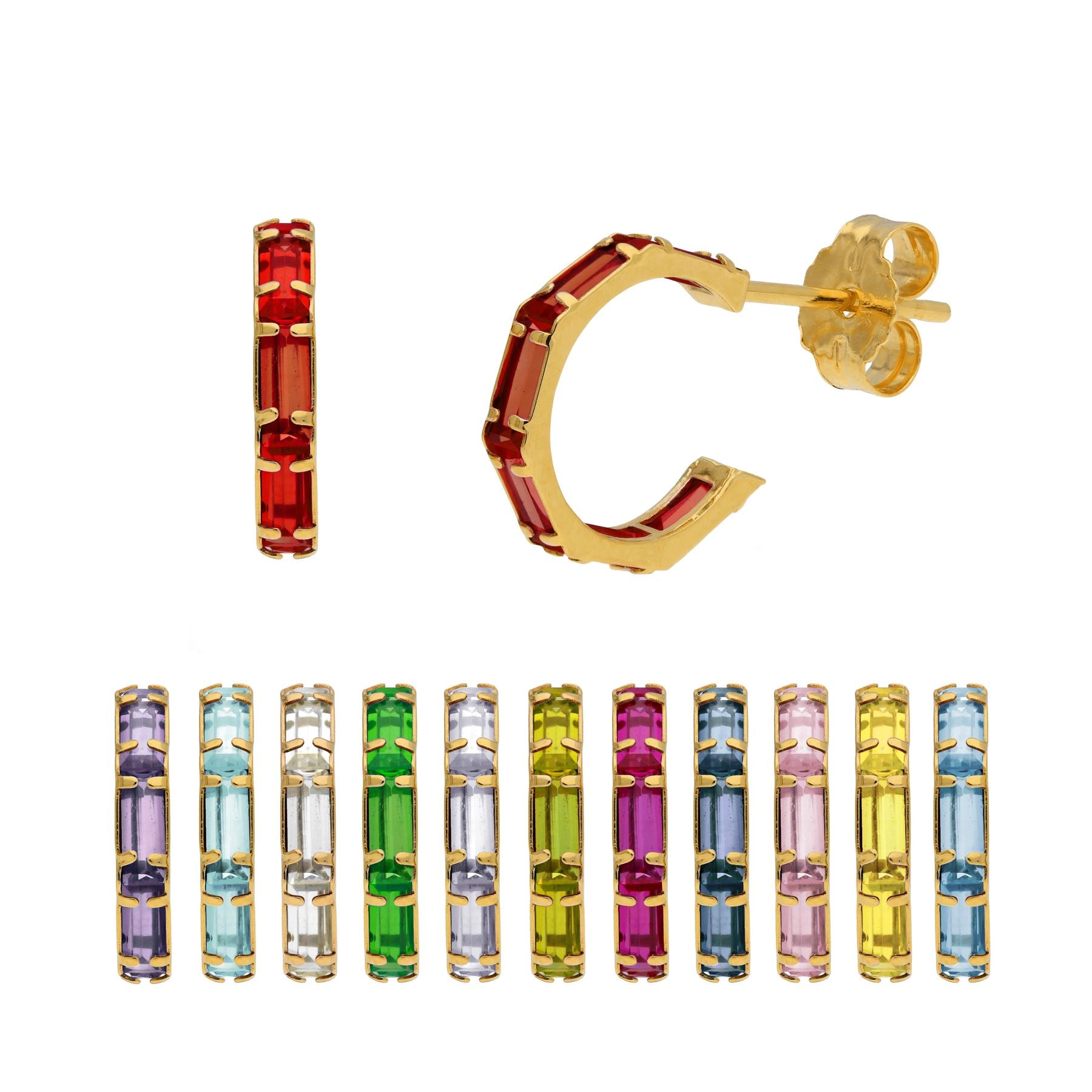 9 Karat Gold Birthstone CZ Baguette Huggie Hoop Ohrstecker