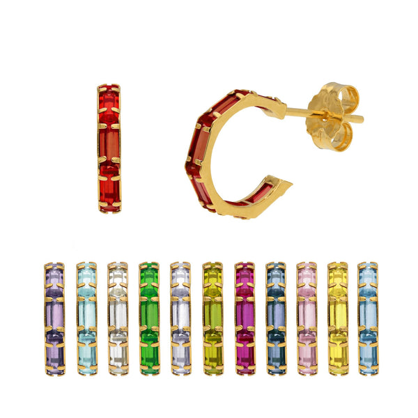 9 Karat Gold Birthstone CZ Baguette Huggie Hoop Ohrstecker
