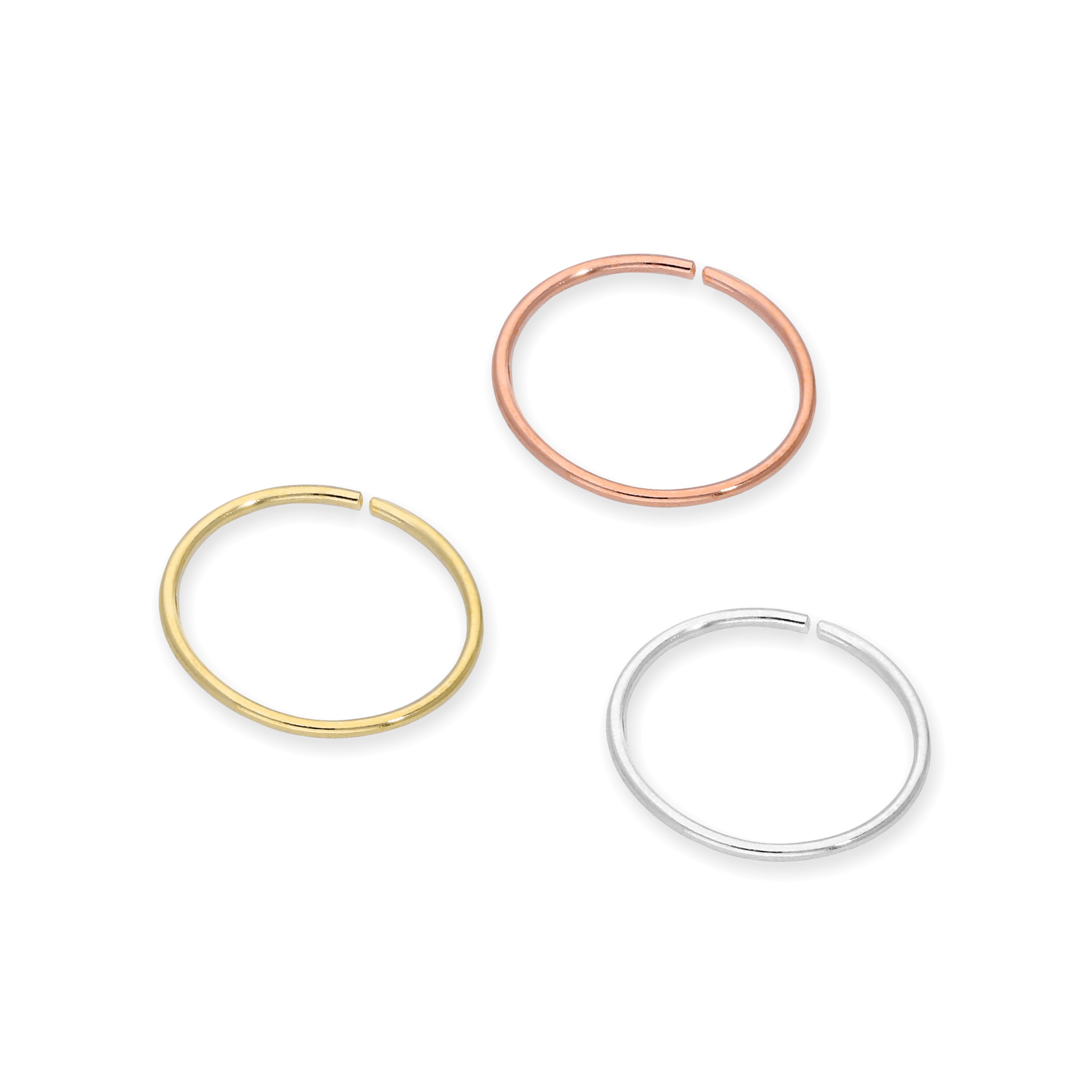 9 Karat Gold 8 mm Nasencreolen Satz - Gelb Rosé Weiß