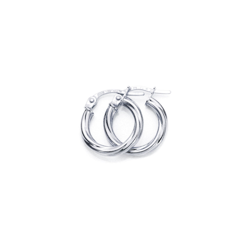 9 Karat Weißgold Gedrehte 2 mm Creolen-Ohrringe