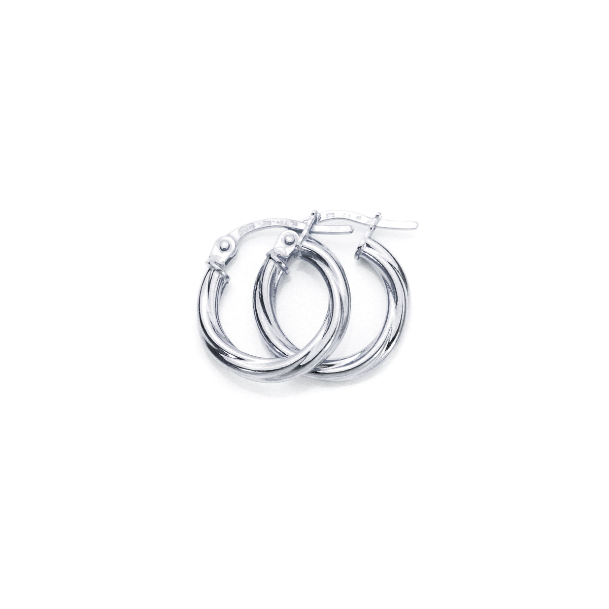 9 Karat Weißgold Gedrehte 2 mm Creolen-Ohrringe