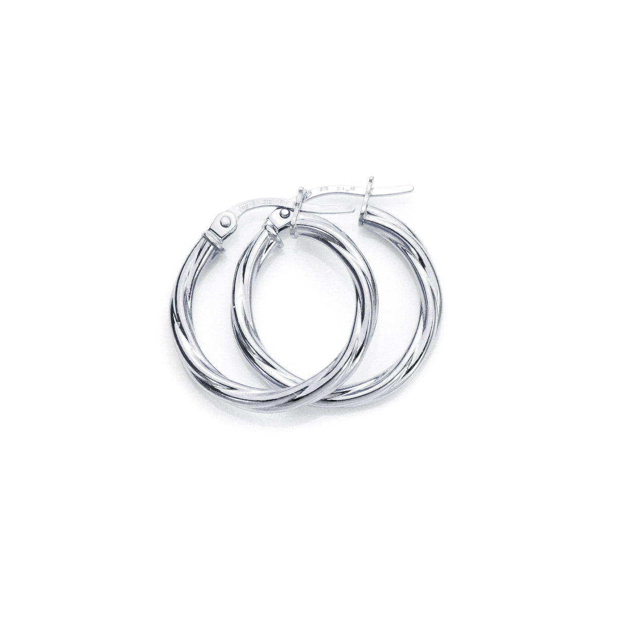 9 Karat Weißgold Gedrehte 2 mm Creolen-Ohrringe