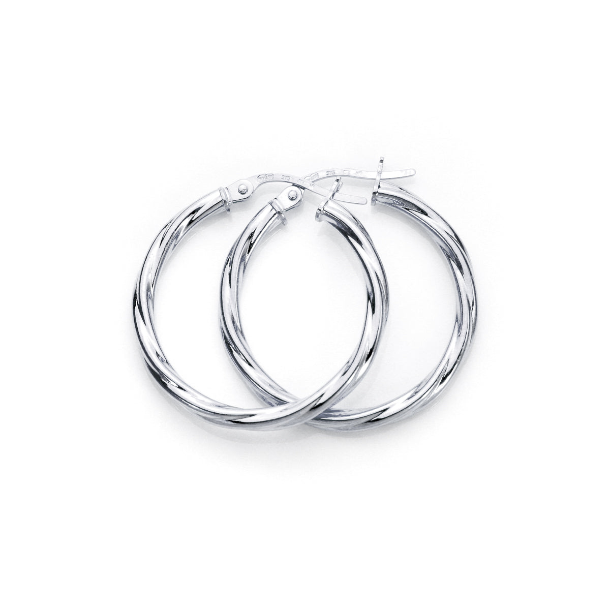 9ct Weißgold Gedrehte 2mm Creolen-Ohrringe