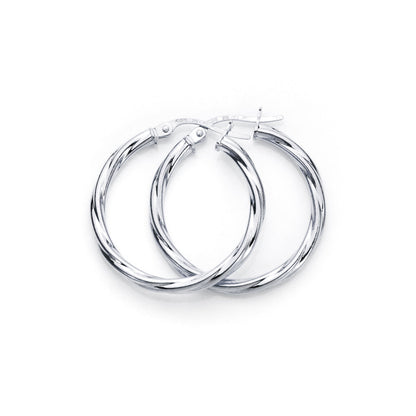 9ct Weißgold Gedrehte 2mm Creolen-Ohrringe