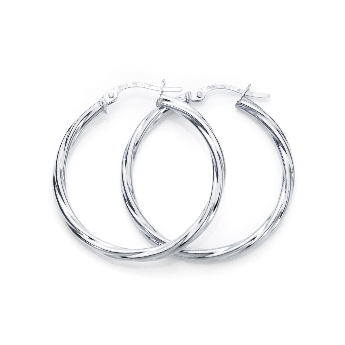 9 Karat Weißgold Gedrehte 2 mm Creolen-Ohrringe