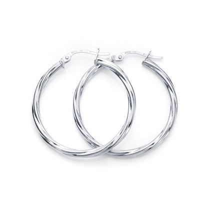 9ct Weißgold Gedrehte 2mm Creolen-Ohrringe