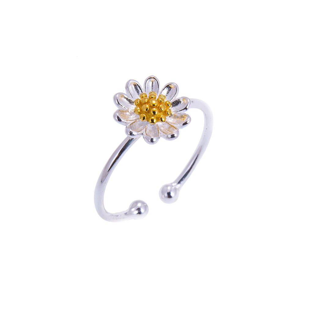 Goldgetaucht Sterlingsilber Gänseblümchen Größenverstellbar Ring