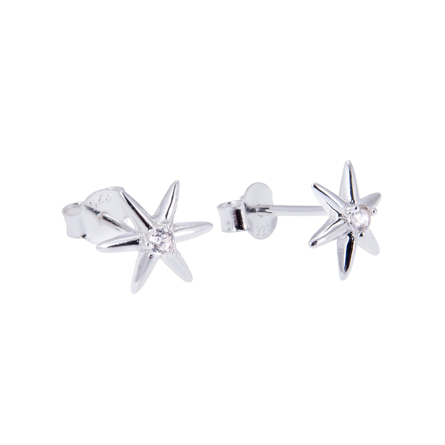 Sterling Silver & CZ Crystal Star Stud Earrings