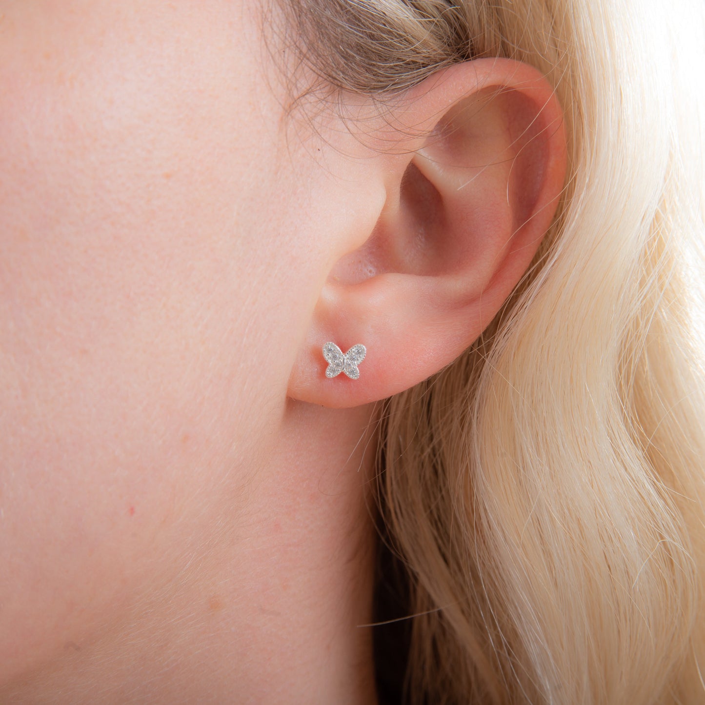 Steringsilber & CZ Verkrustet Schmetterling Ohrstecker